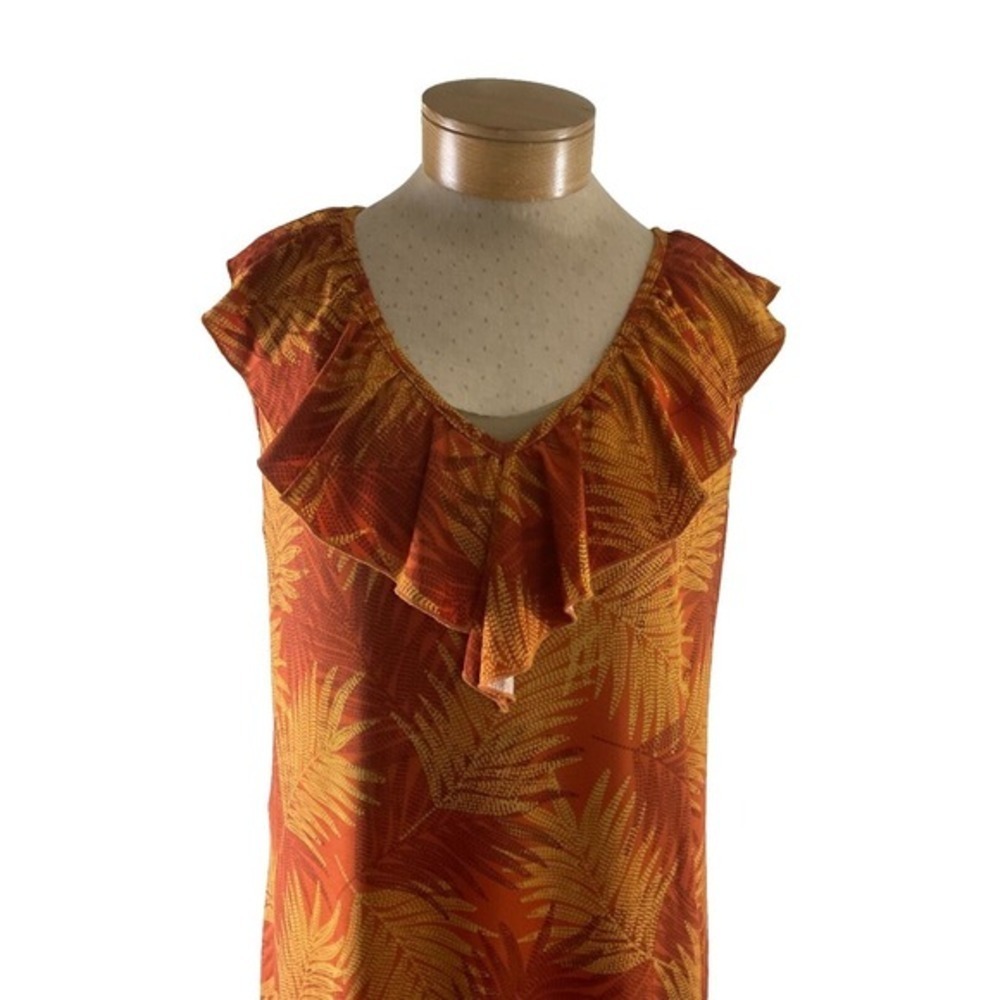 Mlle Gabrielle Womens 3X Orange Tropical Palm Tiered Boho Midi Sundress - Picture 2 of 11